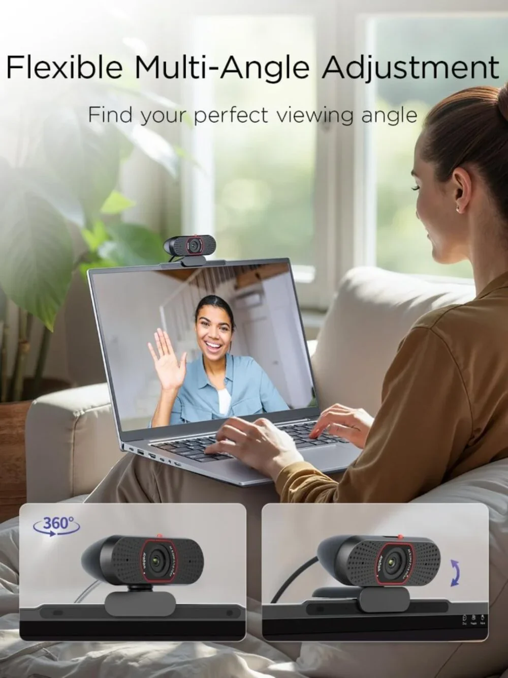 4K USB Webcam for PC - 30FPS/60FPS, Autofocus, Dual Mics, Privacy Cover